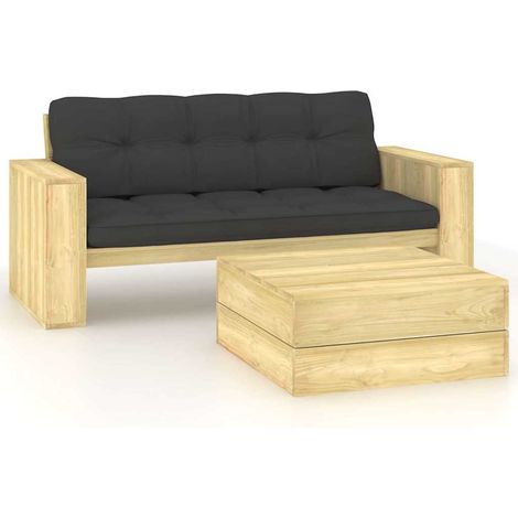 vidaXL Salon de jardin 2 pcs avec coussins bois de pin imprégné (1/5)