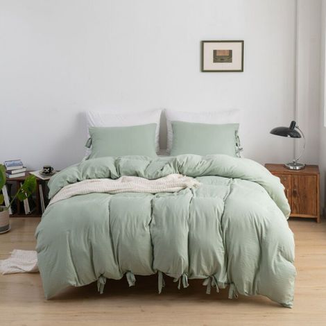 Housse de couette unie avec nœud, ultra douce et naturelle, fermeture éclair dissimulée résistante (vert, King size) (1/5)