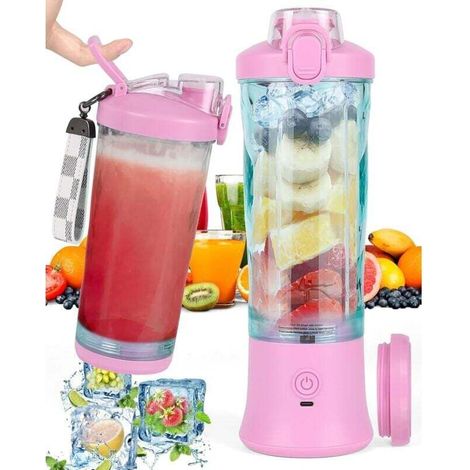 600ml portable smoothie blender with 6 blades, 4000mAh mini blender can juice 25 cups of juice for the office, camping and travel, purple (1/4)