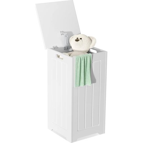 COSTWAY Panier à Linge avec Couvercle 35 L Corbeille à Linge Rectangulaire avec Charnière en Métal et Poignée Latérale Style Contemporain pour Entrée, Meuble de Salle de Bain Blanc (1/5)