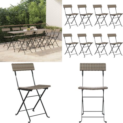 Bistrostühle 8 Stk. Klappbar Grau Poly Rattan und Stahl - Gartensessel - Bistrostuhl - Outdoormöbel - Gartenmöbel - Balkonmöbel - Home & Living (1/5)
