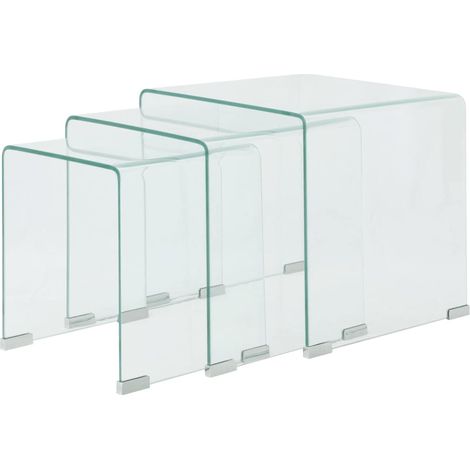 Lot de 3 Tables basses gigognes - Tables de salon Tables Café Verre trempé Transparent BV953922 - BonneVie (1/5)