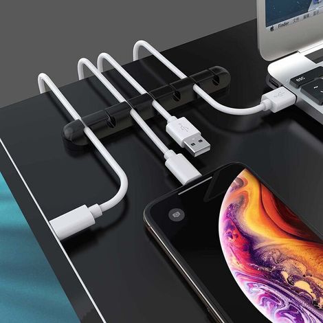 Set mit 3 Kabelclips, Kabelorganizer für den Schreibtisch, Kabelfixierer, Hub, Datenkabel, Silikon-Kabelorganizer, Kartensteckplatz, Clip-Schlaufe, selbstklebendes Netzwerkkabel (1/3)
