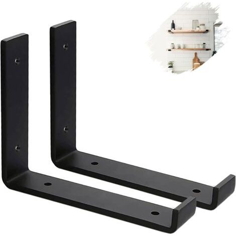 Lot de 2 Equerre Murale Robustes de 4 mm d'épaisseur échafaudage, Support Etagere Murale ,Supports d'étagère Industriels Noirs avec vis Assorties (25 cm) (1/5)
