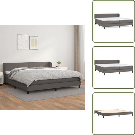 The Living Store Giroletto a Molle con Materasso Grgio 200x200 cm in Similpelle - Materasso a molle