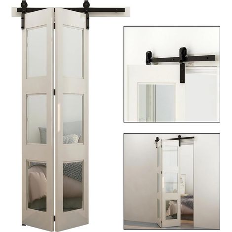 Kit de quincaillerie for Porte de Grange coulissante Pliante Kit de Rail à Rouleaux Robuste for 2 Portes Installation en Douceur et en Silence Facile à Installer sans Porte(3.3FT(1M)) (1/5)