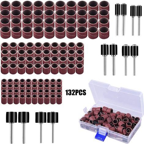 132 Pièces Tambour De Ponçage avec Boîte Gratuite, Comprenant 120 Pièces Bandes de Ponçage et 12 Pièces Tambour Mandrin pour Outils Rotatifs (1/5)