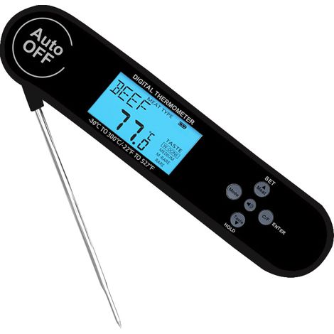 Thermometre Alimentaire - Digital Instant Read - Etanche - Ecran LCD Rétroéclairé avec Changement de Couleur - Pour Grill, Four, Poêle - 1 Pièce (1/5)
