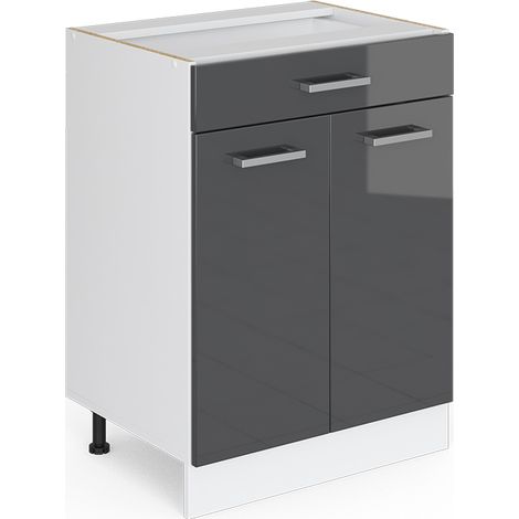 Base universale R-Line, Antracite lucido, 60 cm con cassetti, senza piano di lavoro, Vicco