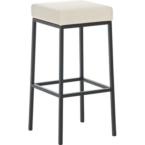 Sgabello da bar con poggiapiedi dal design moderno in PVC crema e metallo nero opaco 100000646