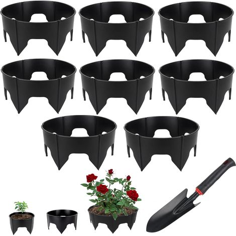 24 Cercles de plantation avec pelle — Diamètre : 8,3 à 15,7 pouces — Cercles de jardin ronds et ajustables pour plantation et irrigation — Bordure pour potager (Lot de 24, Noir)