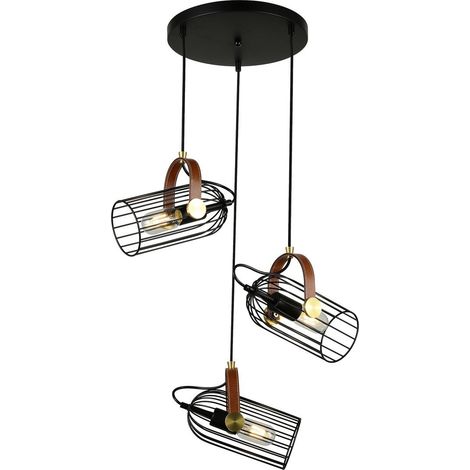 Italux Antoin - Lámpara colgante industrial y retro Negro 3 luces, E27