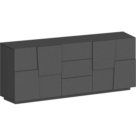 Dmora - Buffet Ddamsgaar, Buffet de salon, Buffet de salon avec 4 portes et 3 tiroirs, 220x44h86 cm, Anthracite (1/5)