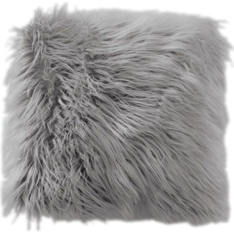 Coussin Déco Effet Fourrure "Epicéa" 45x45cm Gris Clair