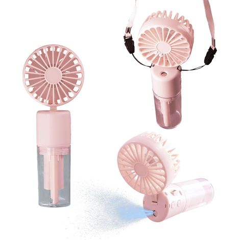 Ventilador portátil 3 en 1, silencioso, con 4 velocidades – Ventilador nebulizador recargable con correa de transporte, plegable 180° para el hogar y la oficina, duración de la batería de 6 a 8 horas