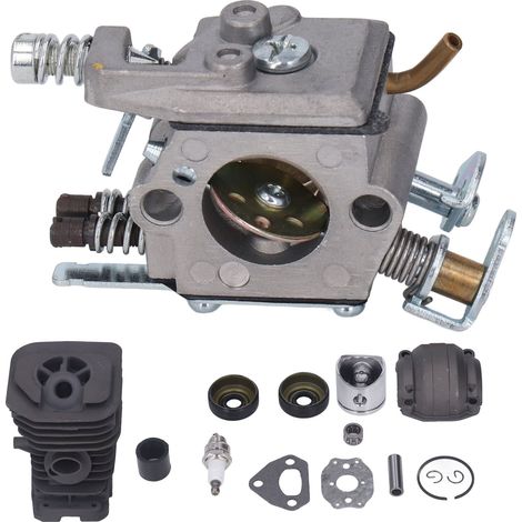 Kit de carburateur avec cylindre, bougie d’allumage, aiguille, roulement à rouleaux, segment de piston, circlip et goupille pour tronçonneuse Husqvarna 136 (1/5)