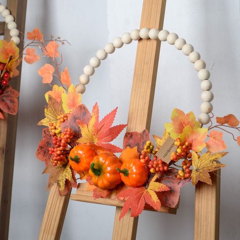 Couronne Murale Faite Main - Citrouille Fausse Feuilles D'érable Baies Artificielles - Décoration Porte Extérieure Intérieure - Pour Automne Halloween Thanksgiving - 1 Pièce (1/5)