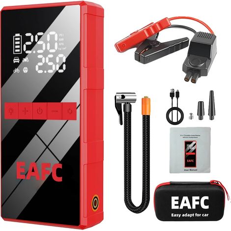 Démarreur de voiture, compresseur d'air 150PSI, booster de batterie d'urgence, Clip intelligent rouge avec sac (1/2)