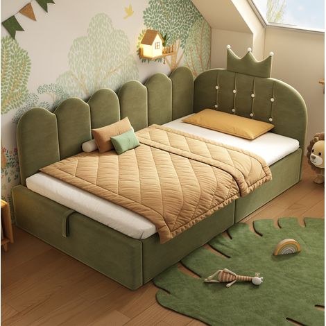Daybed 90x190 cm in velluto verde con contenitore, senza materasso – MEUBLIV (1/5)