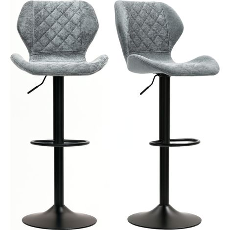Chaises de bar réglables avec dossier 2 pièces, élévateur à gaz, repose-pieds, pivot, gris