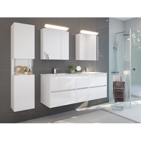 Badmöbelset Taifun 150cm 4tlg mit 2x Spiegelschrank und Seitenschrank weiß Hgl