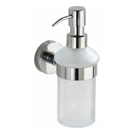 WENKO Distributore di sapone liquido da parete Bosio shine, in vetro con fissaggio in acciaio inox, capacità 200 ml, 7x18x11 cm, lucido (1/4)