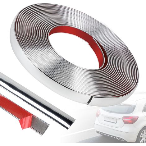 Bande Chromée Autocollante pour Garniture de Voiture, 15mm x 8m, Moulure Adhesive Decorative Murale, Baguette de Finition Universel pour Auto, Miroir, Mur, Porte, Meuble, Argent Brillant (1/5)