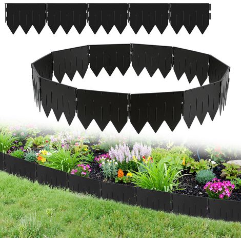 TolleTour Rasenkante 25 Stk. Beeteinfassung Beetumrandung 5 Meter in Schwarz - Garten Border aus stabilem Kunststoff mit integriertem Dreikant-Fuß (20x15 cm) UV-beständig