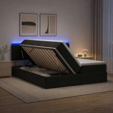 Cama de almacenamiento LED con colchón Negro 200 x 200 cm (1/5)
