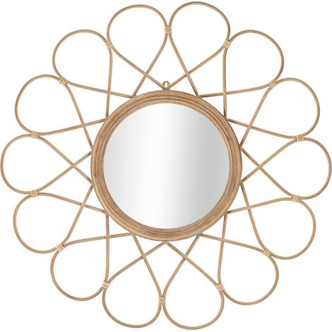 Specchio da parete cornice decorata in rattan per salotti e camere da letto (1/4)