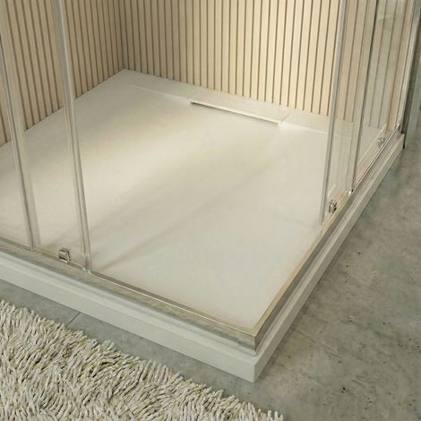 PixL 90x90 cm quadratische Duschwanne BMC für Aufsatzmontage mit Steineffekt-Oberfläche, weiß (CERAPX9090W)