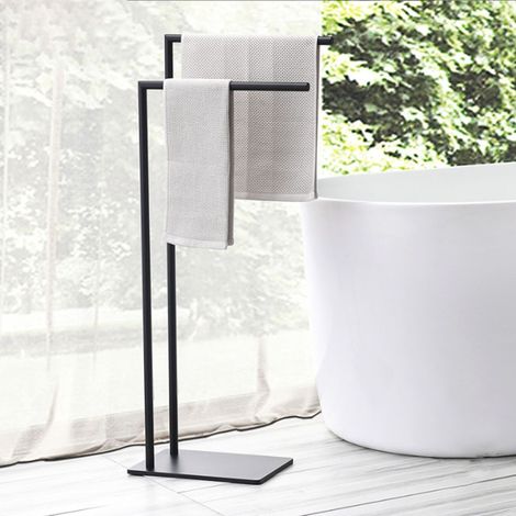 Porte-Serviettes Double Autoportant 81x42x20 cm Chromé et Noir Moderne et Pratique pour Salle de Bain - AUTRES (1/3)