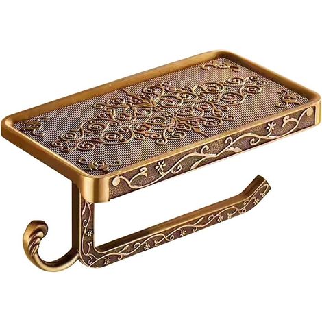 Porte-papier toilette 2 en 1 - Style vintage - Fixation murale - Pour salle de bain - Bronze antique (1/5)