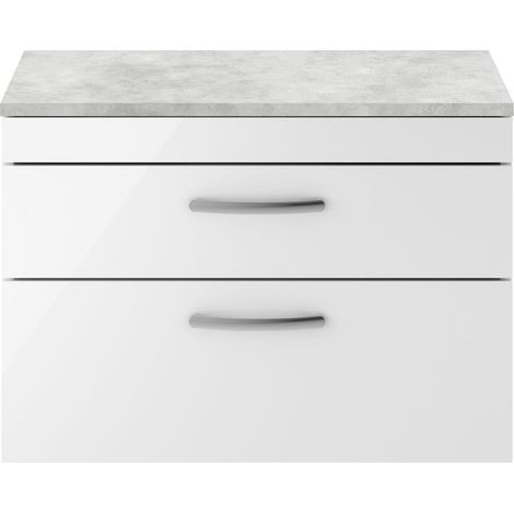 Millwich Contemporary 2 Drawer Wall Hung Vanity Unit with Laminate Black Galaxy Granite Worktop, 800mm