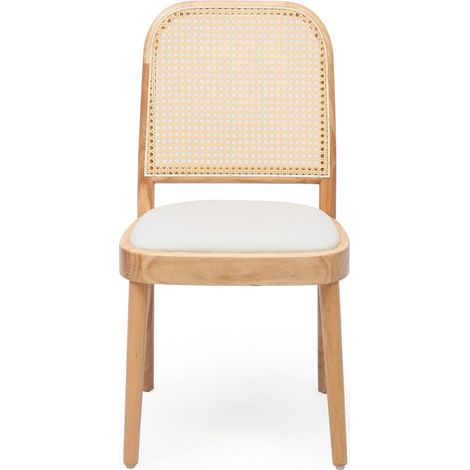 Lot de chaises revêtement en lin chaise repas 4 chaises structure en bois massif dossier en rotin assise confortable et respirante (1/5)