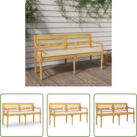 Banc en bois - Banc Batavia avec coussin crème 150 cm Bois de teck massif (1/5)