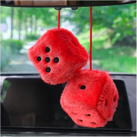 Cube De Dés De Peluche Suspendu, Dés en Peluche avec Pois à Suspendre Au Rétroviseur Effet Rétro, Cube en Peluche Voiture Fuzzy Dice pour Voiture Intérieur, Surface De Réfrigérateur(Rouge) (1/5)