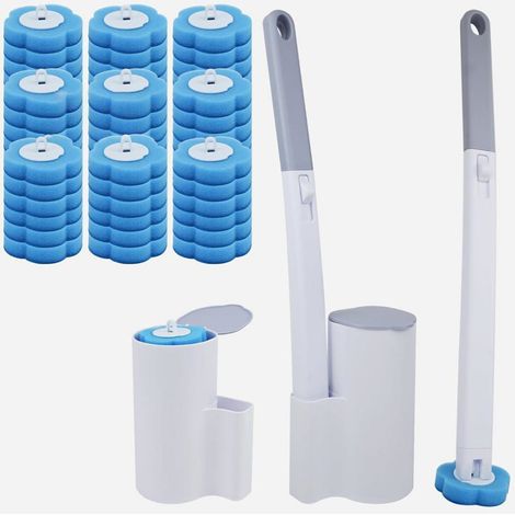 Juego De Cepillos Para Inodoro - Montaje En Pared - Para Inodoros De Cerámica - 56 Piezas - Incluye 2 Soportes Y 54 Discos Desechables (1/5)
