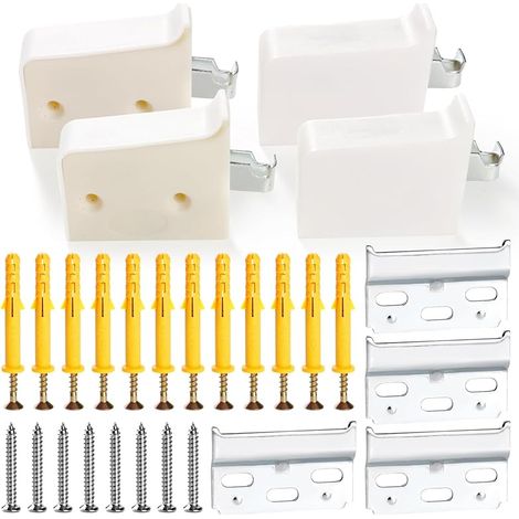 4 Pièces Plaque de Suspension Murale pour Placard, Support d'armoire Suspendus pour Meubles, Fixation Murale de Meubles de Cuisine, Poids du Roulement 50kg, Blanc