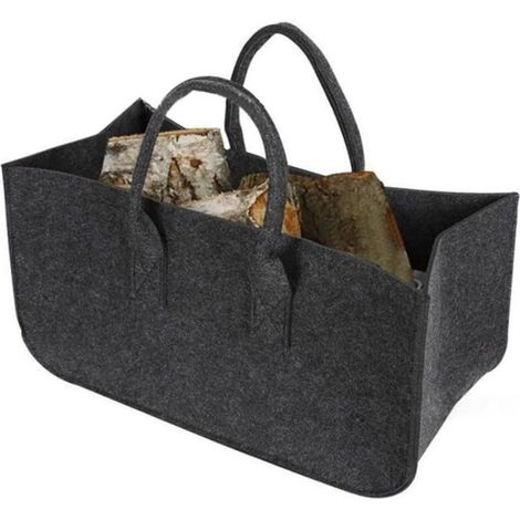 Cesto per la spesa pieghevole in feltro, borsa grande in feltro con manici, per legna da ardere, grigio scuro, 50×25×25 cm (1/4)
