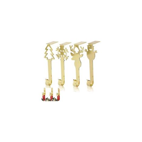 Gold Porte bas de Noël Lot de 4 Cintres pour Bas de Noël pour Cheminée Crochets de Guirlande de Noël Crochets de Cheminée pour Décoration de Noël Clip (1/5)