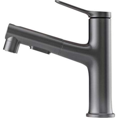 (Grey) Bathroom faucet with pull-out sprayer - Three water modes, single-hole bathroom faucet, perfect for family and modern bathrooms