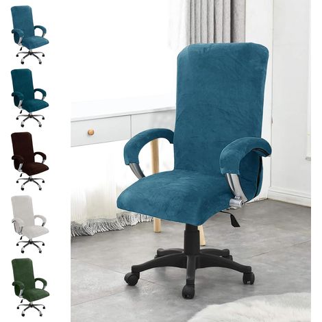 Kindfiber OÜ-Housse de chaise de bureau en velours, avec accoudoirs, housse de chaise, chaise de bureau, dossier haut, amovible, élastique, bleu paon, XL (1/5)