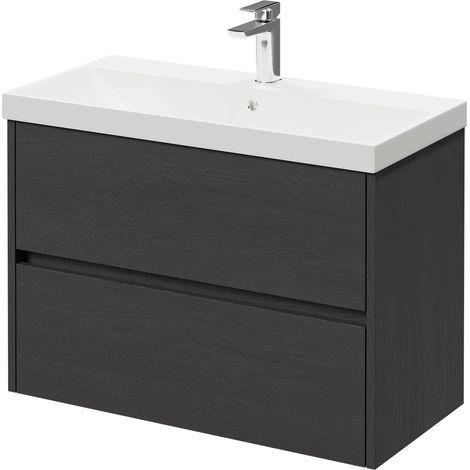 Montego Graphite Grey 800mm Wall Mounted Vanity Unit with 1 Tap Hole Slim Edge Basin and 2 Drawers (1/5)