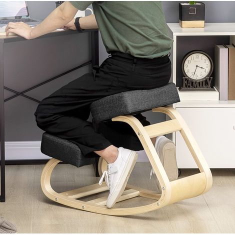 Silla de rodillas ergonómica de madera negra 51x69x58 cm, acolchada, postura correcta (1/5)
