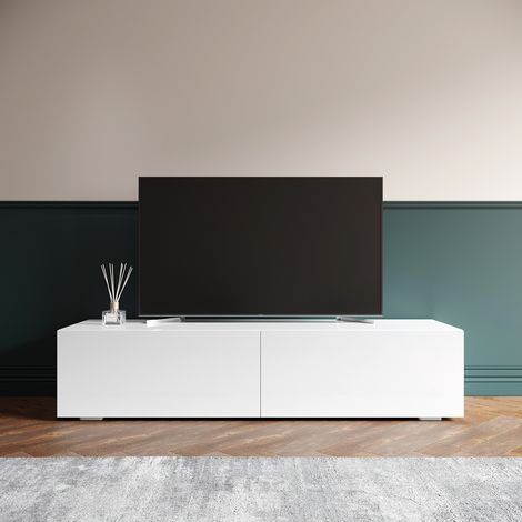 ELEGANT Wall Mounted/Floor Standing TV Cabinet Storage High Gloss Modern White TV Table with Drawer for Living Room (1/5)
