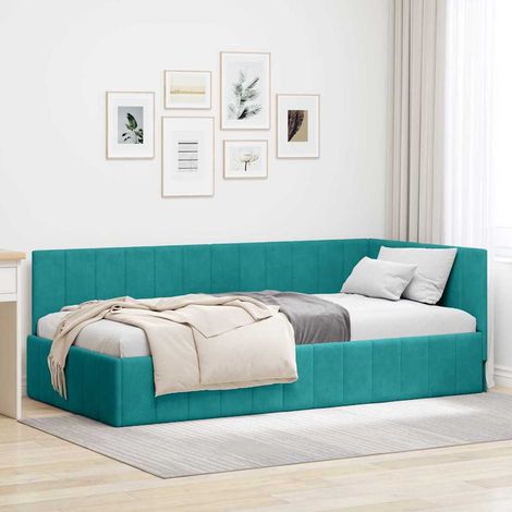 Eckbettgestell mit Kopfteil Türkis 90 cm x 190 cm Samt