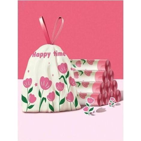 120 sacs poubelle 45x50 cm, épais et étanches, motif tulipe créatif, 8 rouleaux de 15 sacs, pour poubelle ≤17 L (1/5)