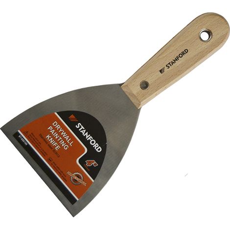 STANFORD espatula acero cromada 100 mm m/ madera , Espátula de acero de 100 mm Stanford. - Espátula de 100 mm (4 pulgadas) con cuchilla de acero resistente y mango de madera natura