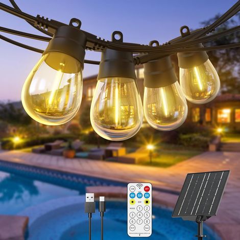 Guirlande Guinguette Extérieur et Intérieur, 16M 15+1 Économie d'énergie Led Ampoules Etanche IP65 Guirlande Lumineuse Exterieur Décoration pour Eté Jardin Terrasse Fête Patio Café- Tandem